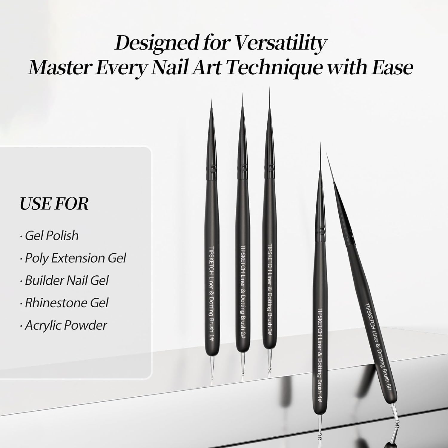 Nail Art Liner Brushes 5Pcs with Caps & Bag,Double‑Ended Thin Liner & Dotting…