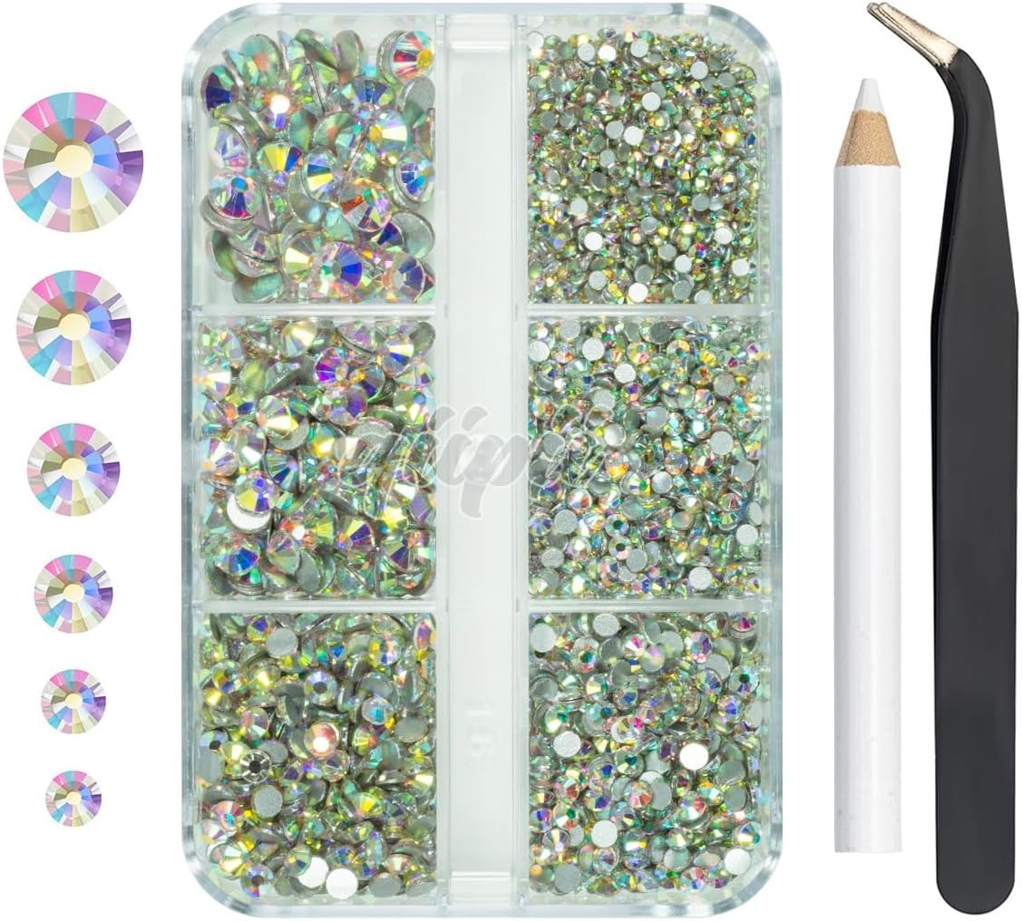 2550Pcs Crystal AB Nail Art Flatback Rhinestones Charms for Face Makeup, White A