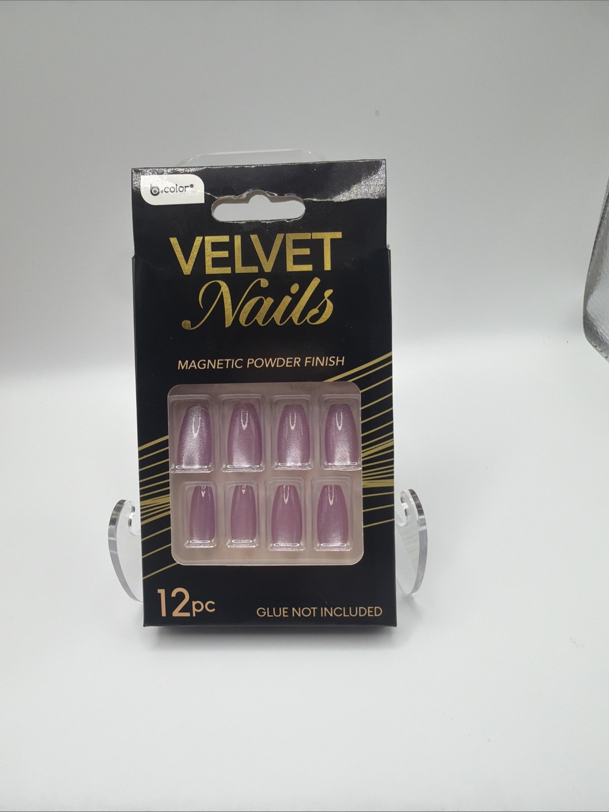 Velvet Nails Press On Nails 12 Pcs Pink Cat Eye Magnetic Effect Glossy