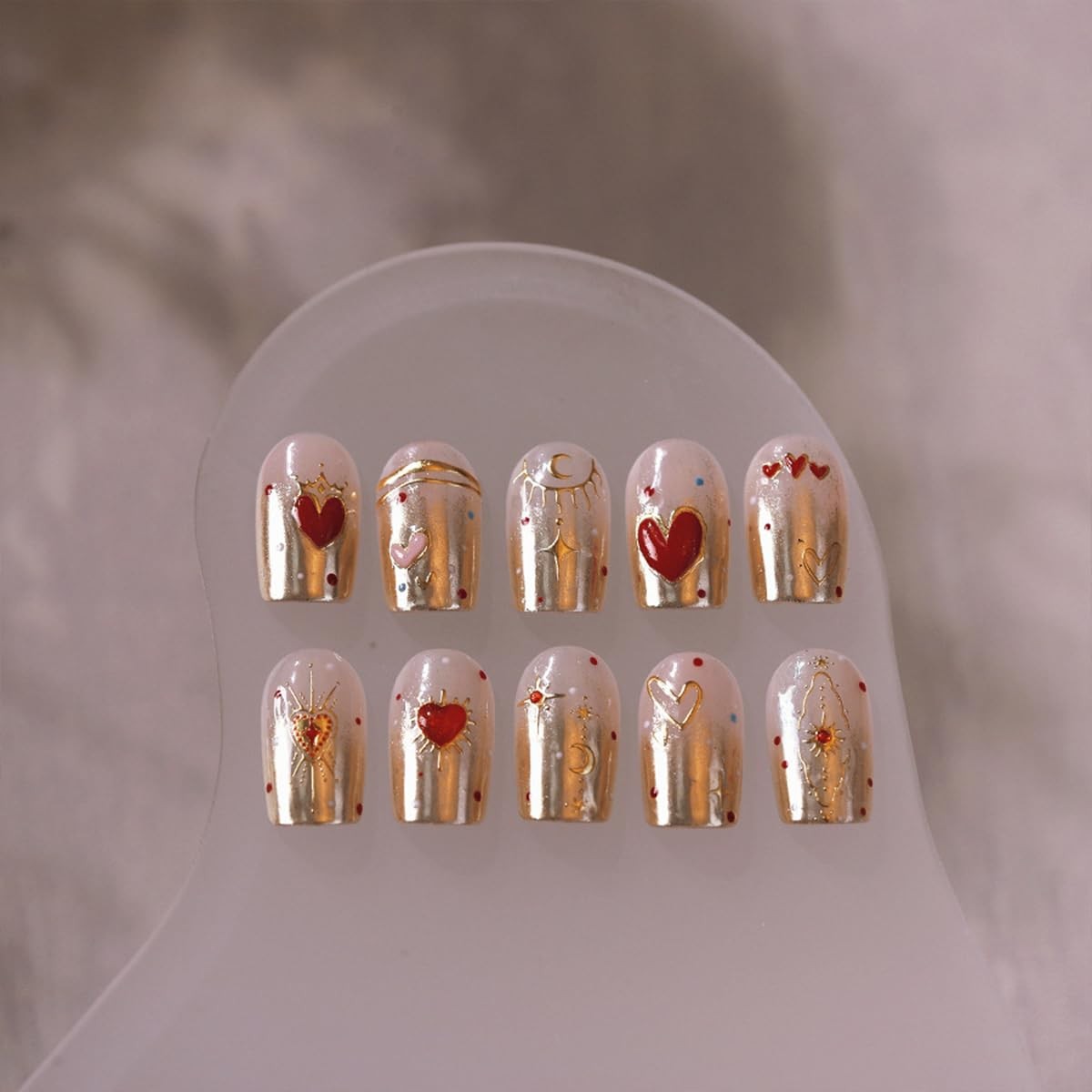 5D Embossed Gold Star Nail Stickers Red Heart Nail Decals Star Moon Style-23