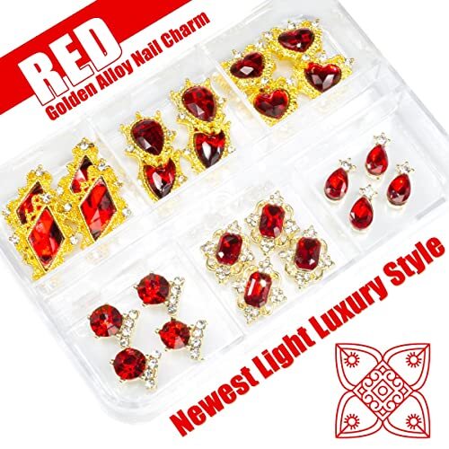 24pcs Red Nail Rhinestones Luxury Nail 1 Box Luxury Style Nail Charms – Red