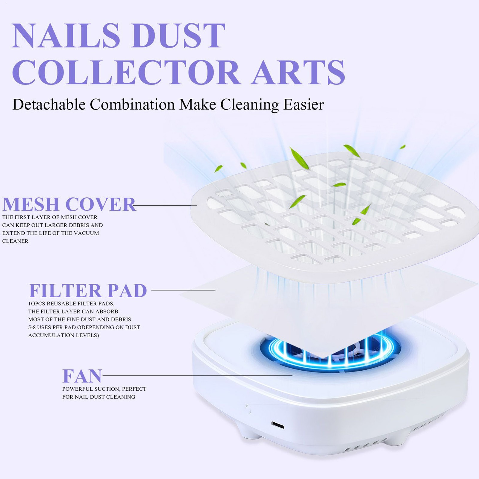 Low Noise Nail Dust Collector Vacuum for Home Manicure, Portable`