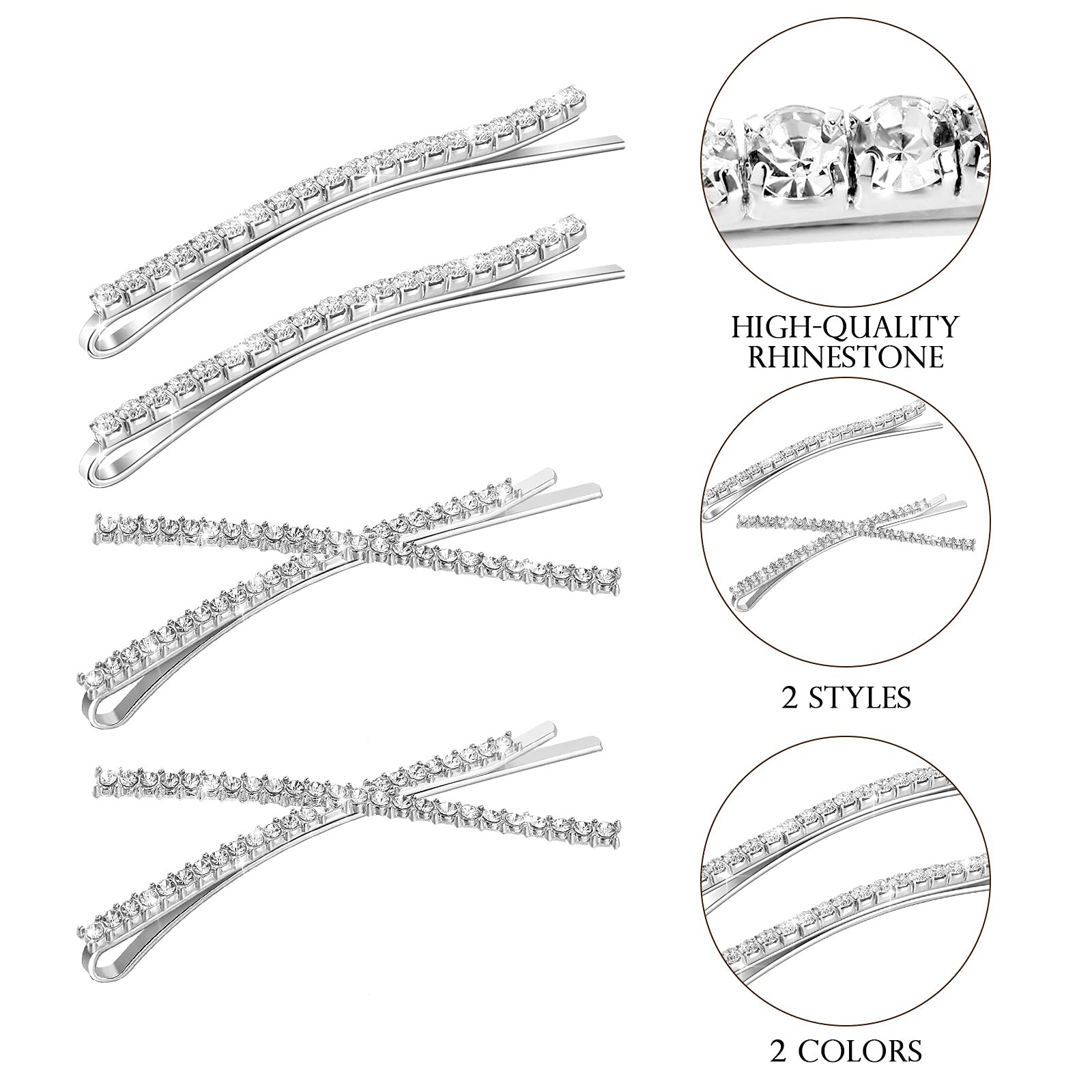 12 Pieces Rhinestone Bobby Pins Decorative Fancy 1 Count (Pack of 1), Silver