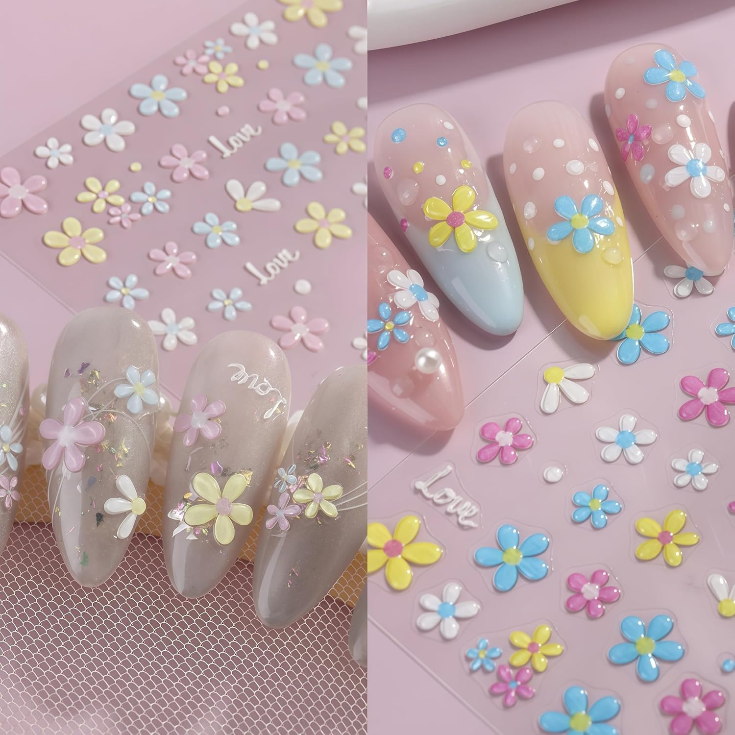 Flower Nail Art Stickers Decals 5D Flowers Nail Stickers Summer Daisy Sunflower