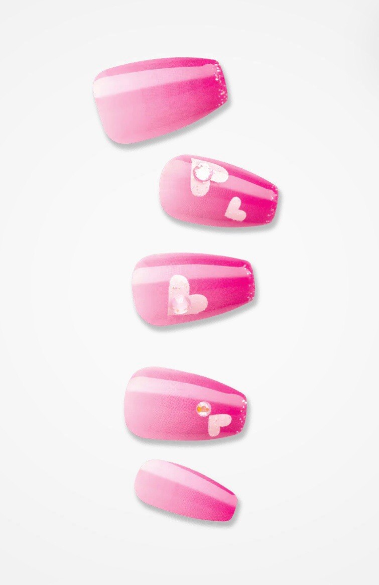 imPRESS Press On Nails -No Glue Needed- 30 Count New -Coffin Medium Pink- Hearts