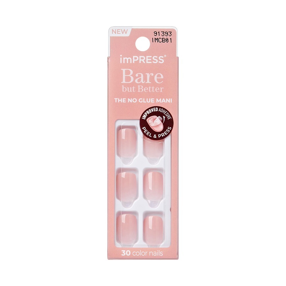 Impress Bare but Better Short Square Oval Press on Nails, Light Pink, 30 Pieces