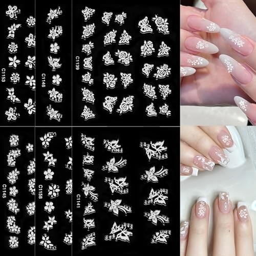 Flower Nail Stickers – 30 Sheets Spring Floral Nail Decals 3D Self White