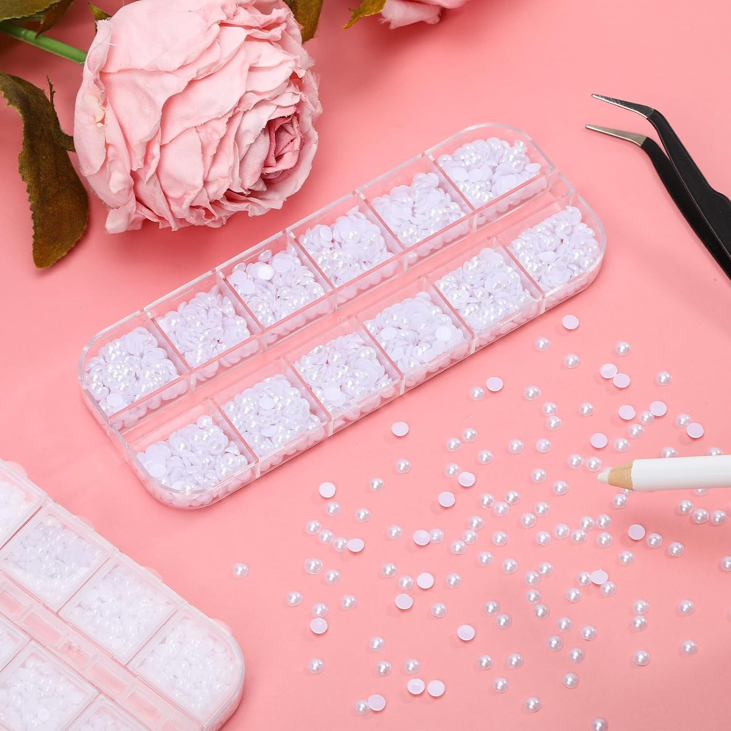 1600Pcs 4Mm White Half round Nail Pearls Kit for DIY Crafting | Flat Back Nail P
