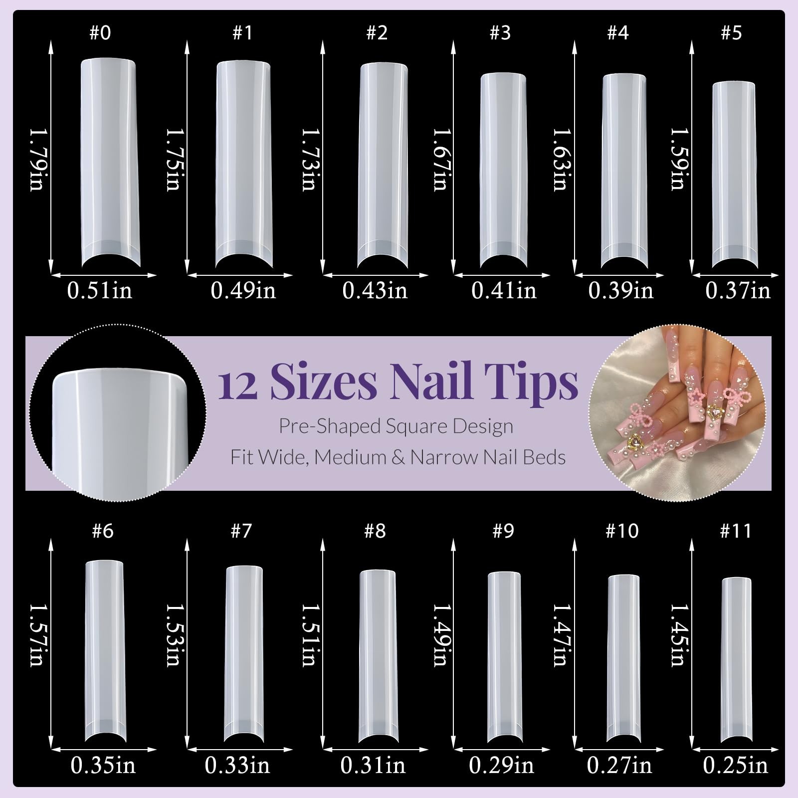 AddFavor Long Nail Tips Square XXL No C Curve 4.5cm Tips, Cream White