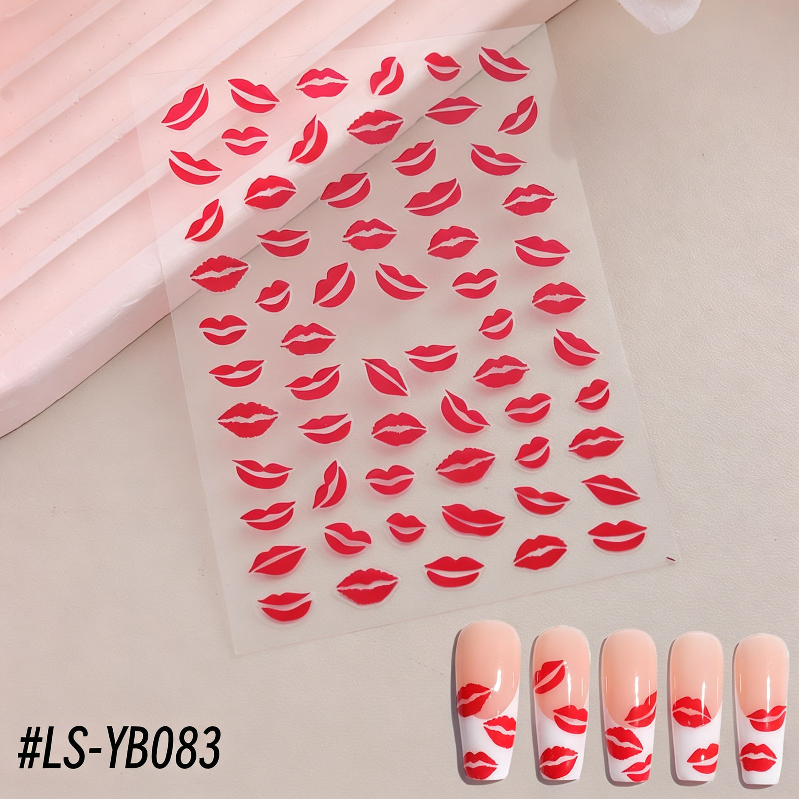 Ins European Atmosphere Nail Stickers, Blazing Red Lips Pattern, Black & White L