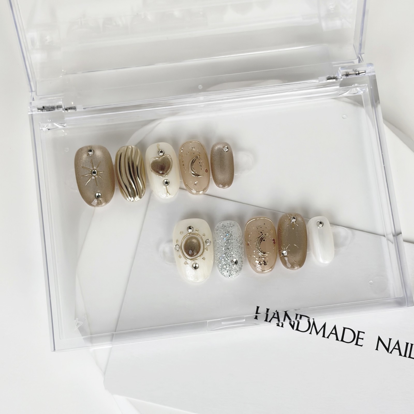 Gilded Galaxy Press On Nails Oval Metallic Rhinestone Handmade Set Gift For Her