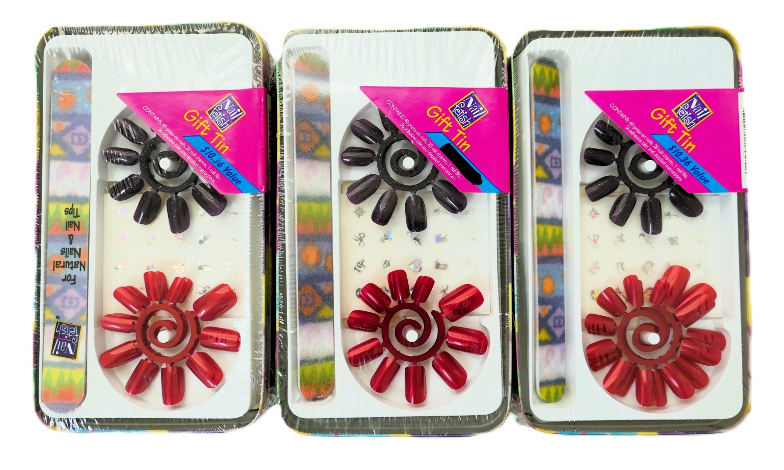 3 Pack Kids Nail Art Gift Tin Set • Press‑On Nails, Charms, Adhesive Tabs & Nail