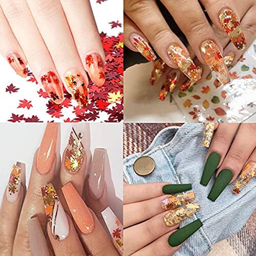 Maple Leaf Nail Glitter Sequins 3D Holographic Fall Leaves Nail Art Flakes 6 B