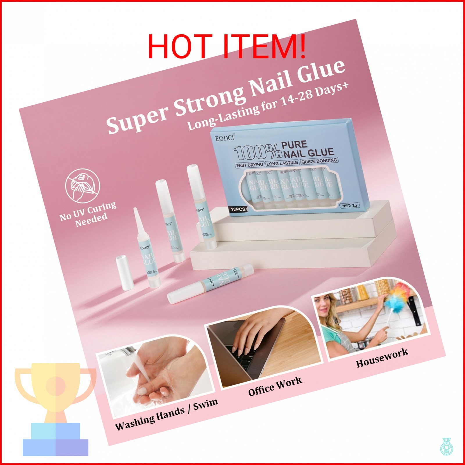 EODCI 12pcs Nail Glue Super Strong for Acrylic Nails Press on Nails Professional
