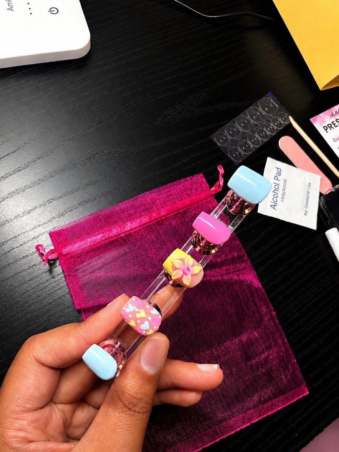 Pressed By Amani Handmade Pre-Designed 3D Press-On Nails Long Square Pink