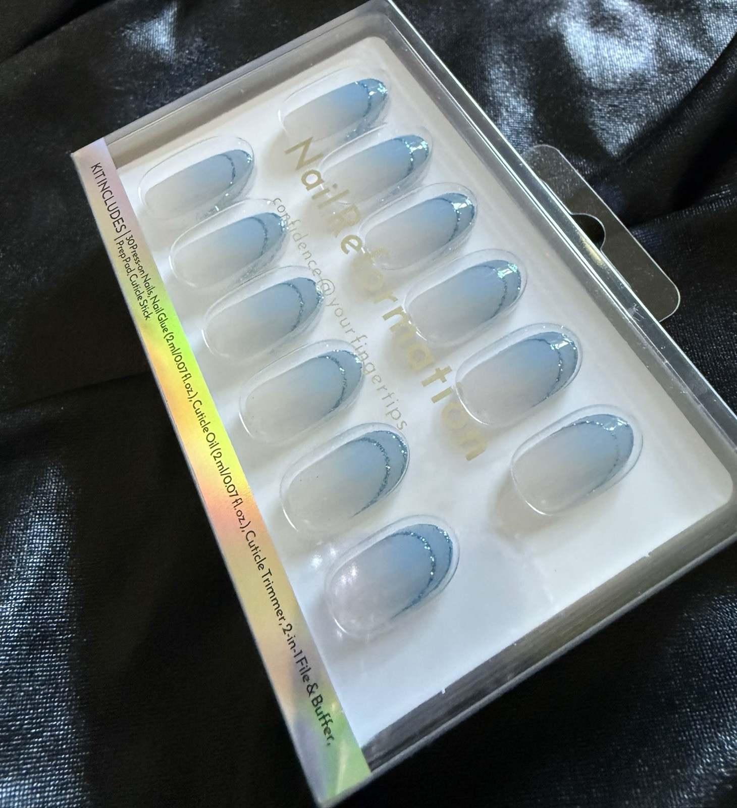 Nail Reformation Press On Nails, Short Blue French Lining~Includes Free Gifts❣️