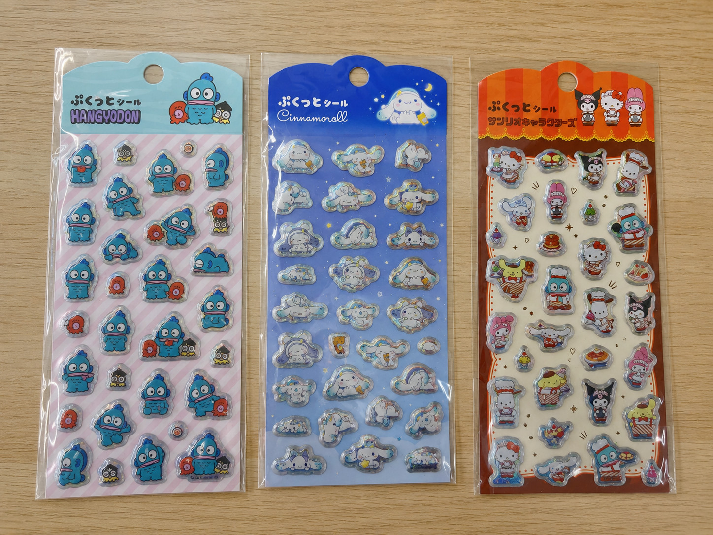 Daiso Sanrio Puffy Stickers Set of 3 Cinnamoroll Hangyodon Cafe Kawaii Japan New