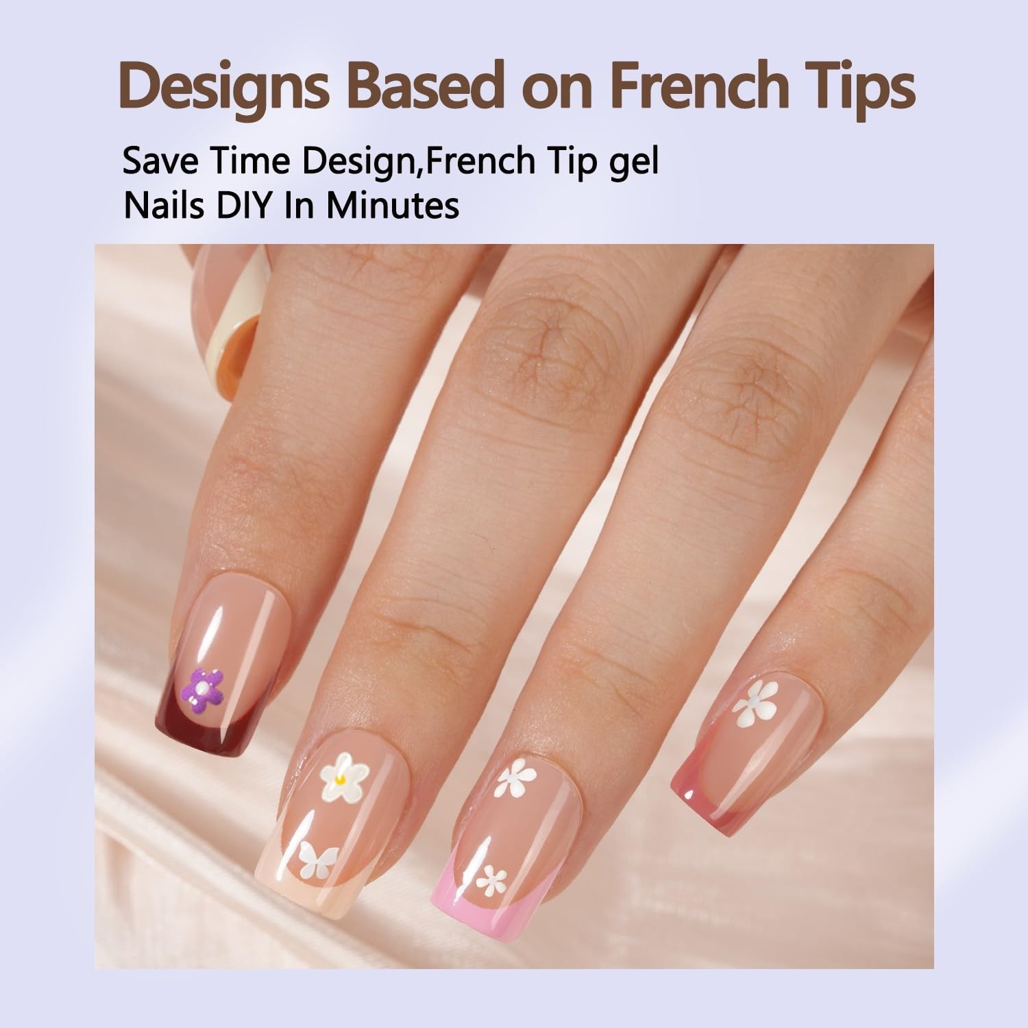 Misssix French Gel Press on Fake Nail Tips, Short Square, No Need Multicolor