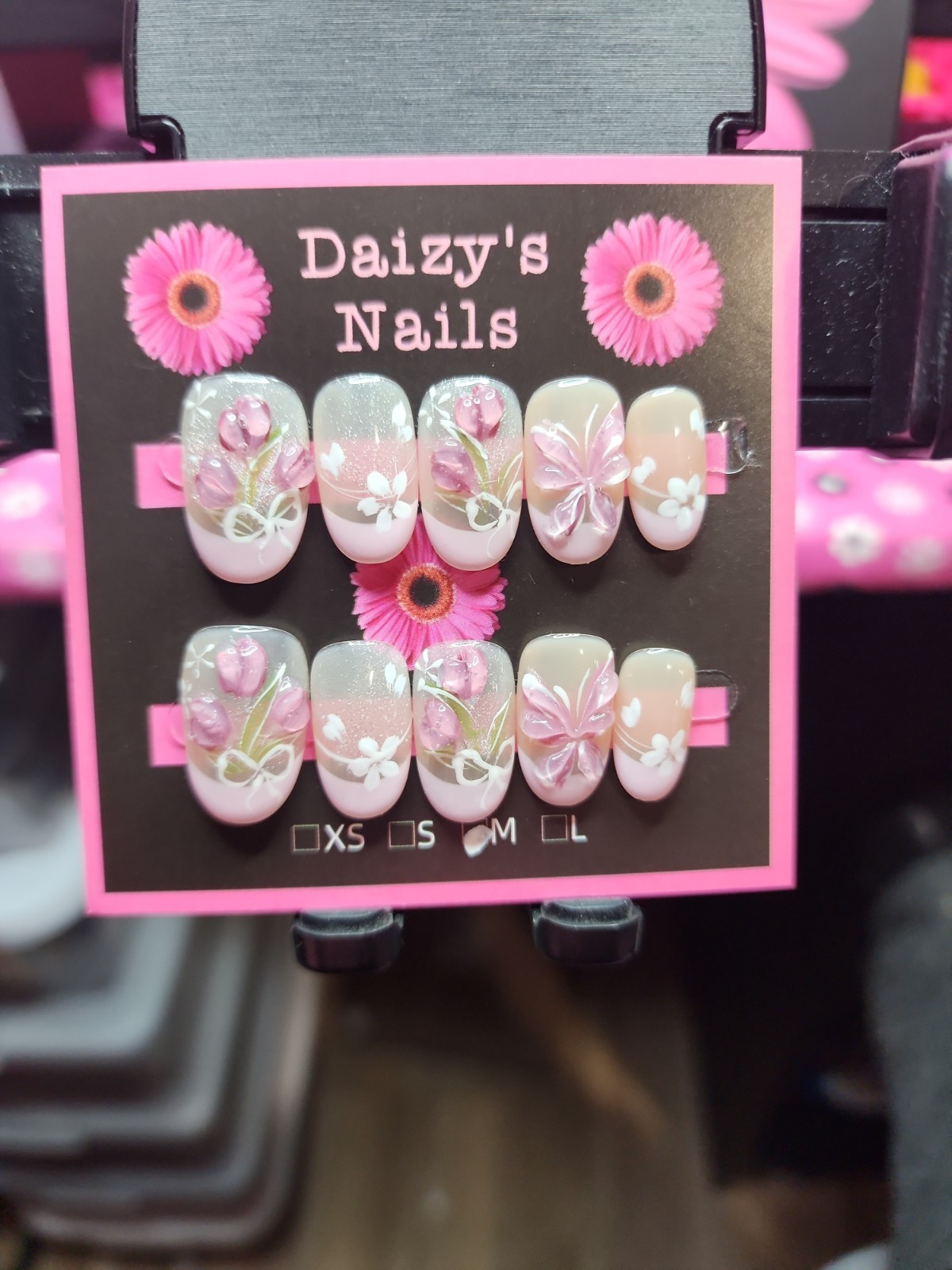 Medium Size Press-on Nail 10Pc Set Handmade Oval Purple Tullip 2.0 Cm Length