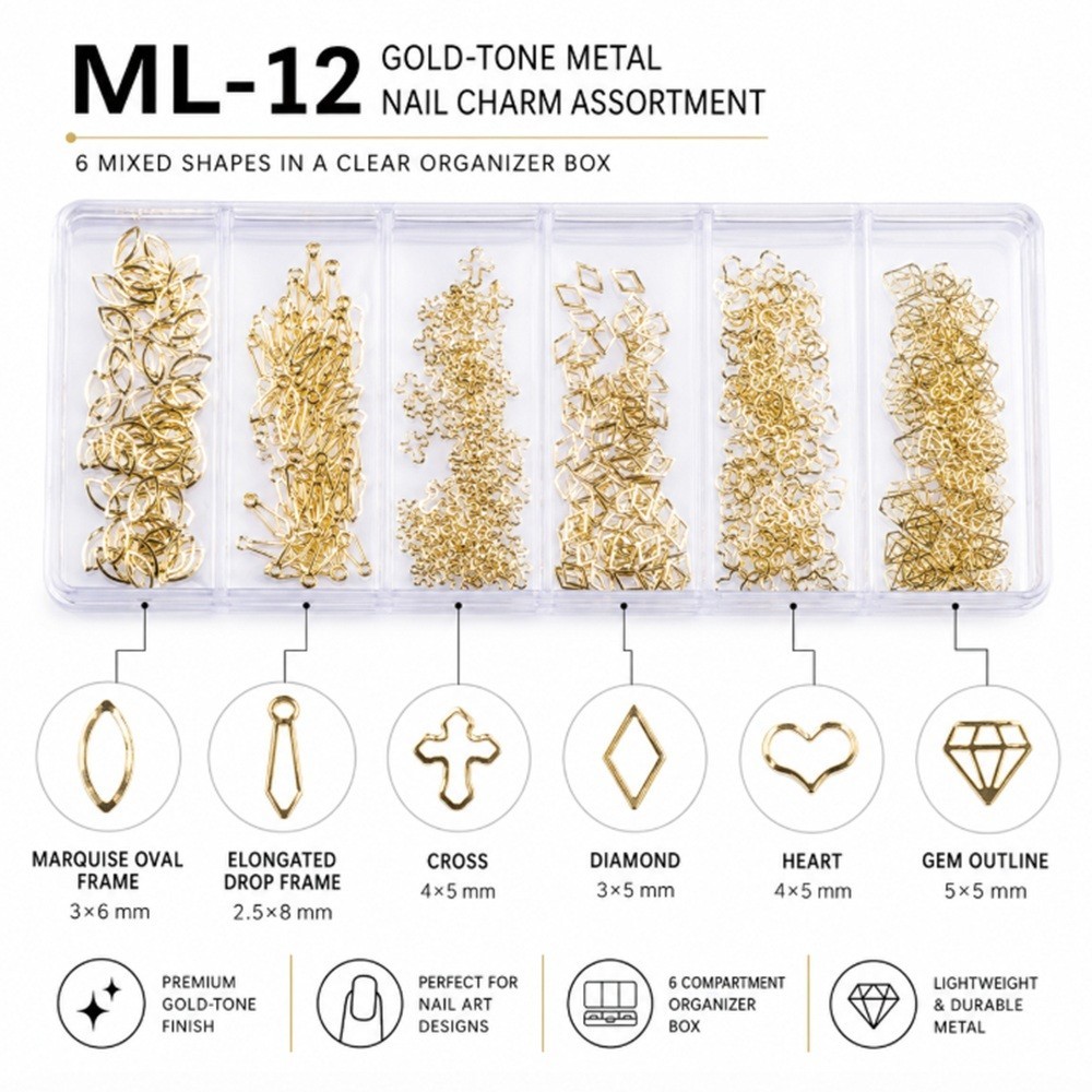 Gold 3D Nail Art Decorations – Ocean Rivets, Shell Rhinestones for Manicure Tips