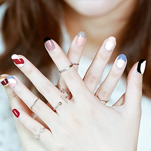 168 Pieces 12 Sheets for Short Nails Irregular Geometry French Tip Nail Wraps