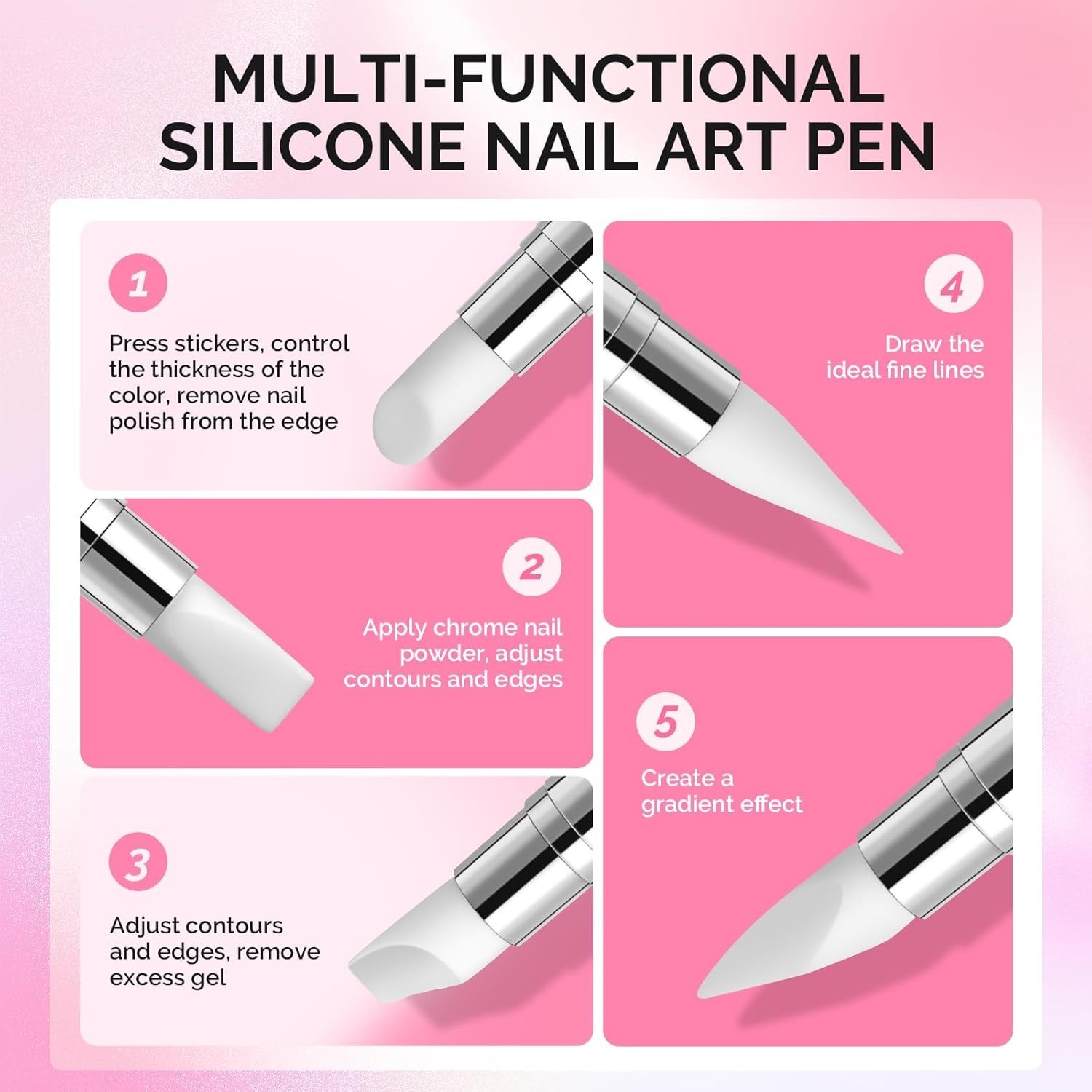 Elegant Dual Tipped Nail Art Brushes – 5-Piece Acrylic Set for Stunning Designs