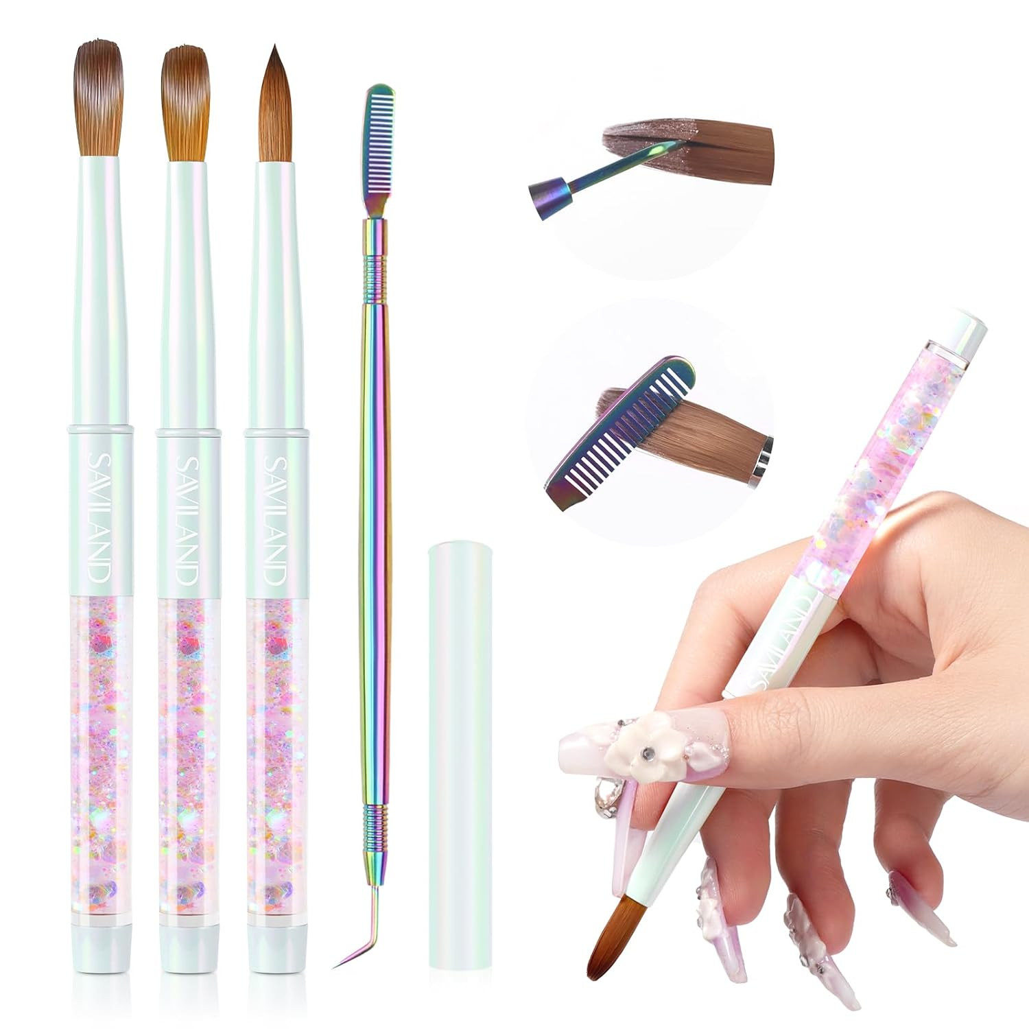 Kolinsky Acrylic Nail Brush Set: Size 6/10/14 Professional Acrylic Brush with Cl