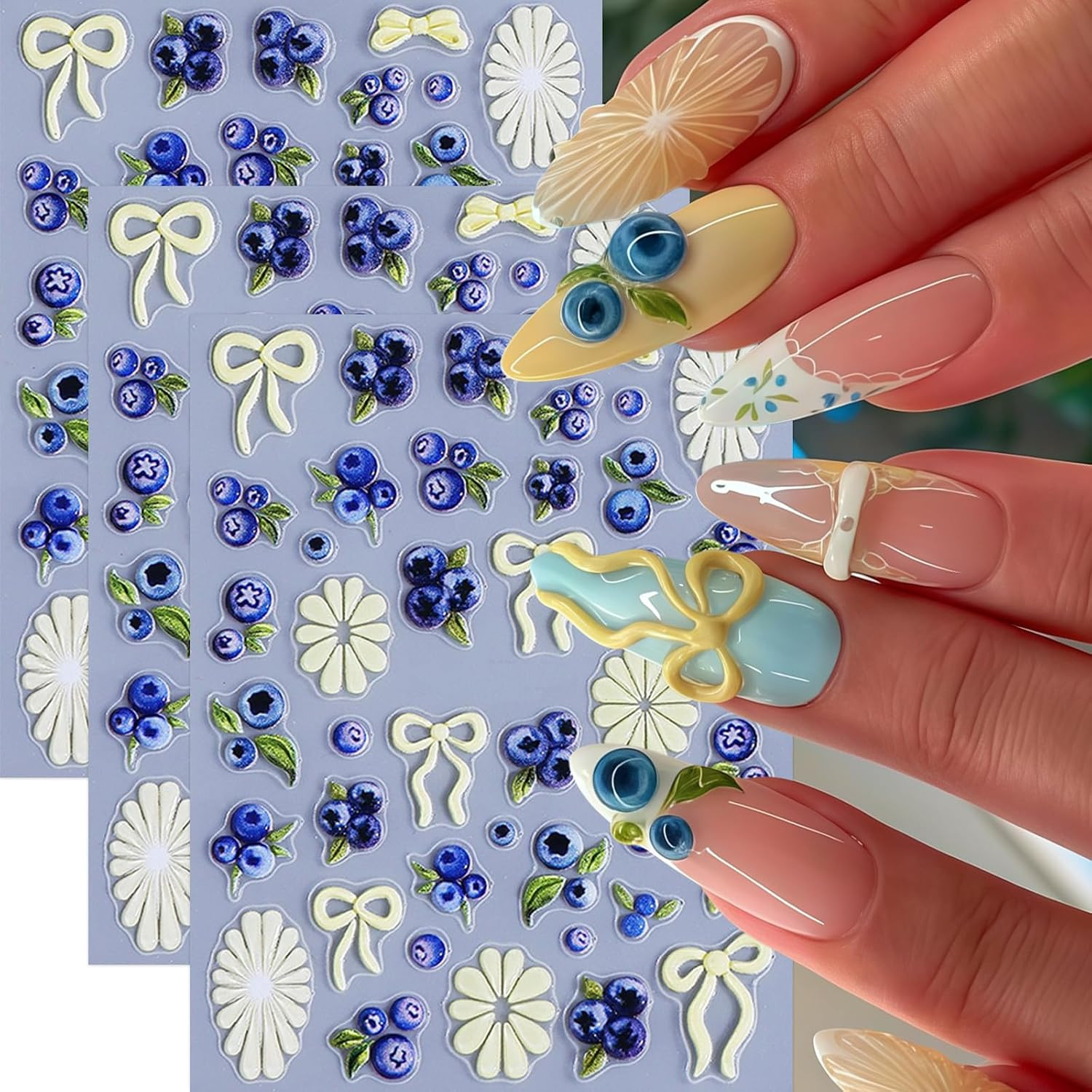 3 Sheets Flower Nail Stickers 5D Embossed Lily Flower Stickers for Nails Hibiscu