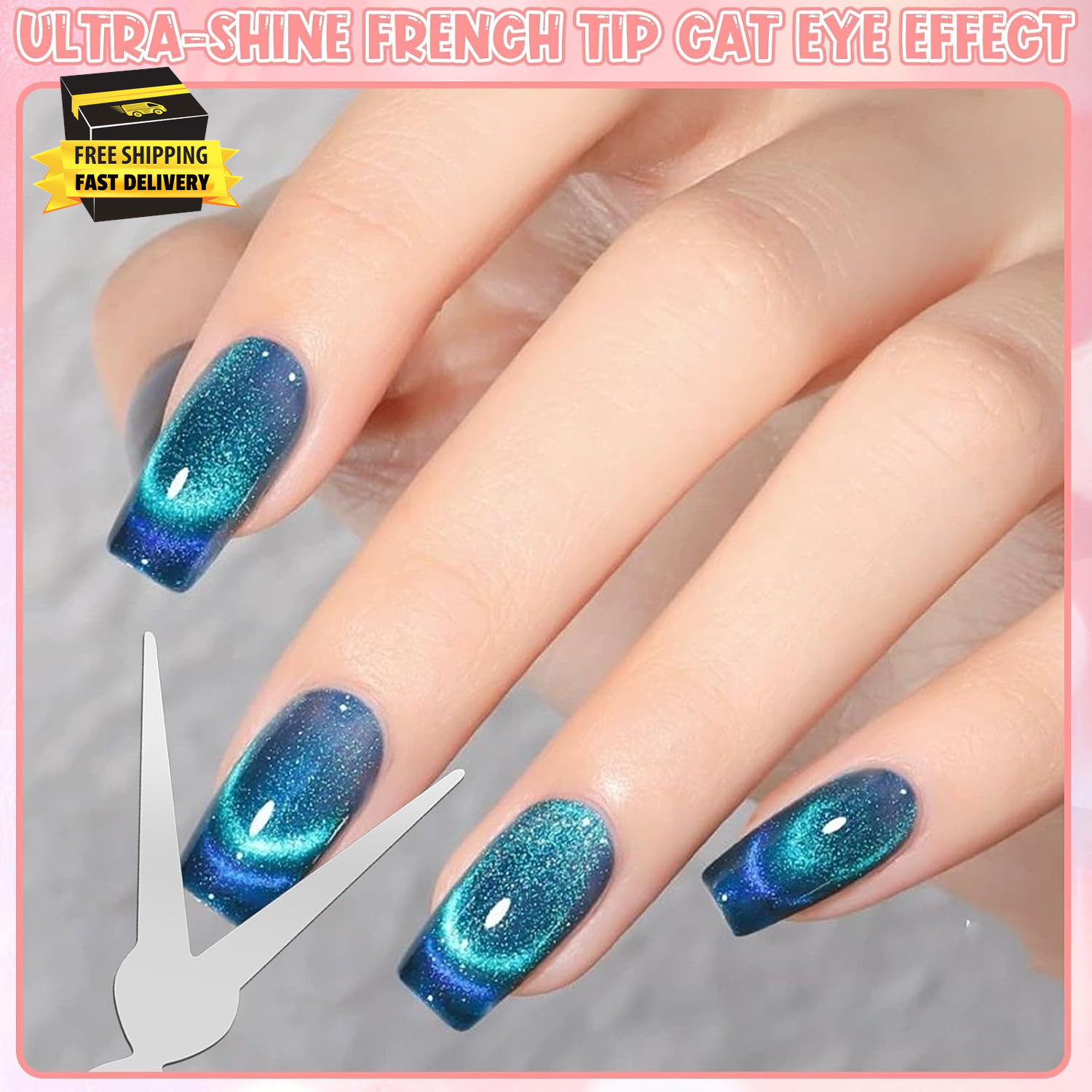 4Pcs Cat Eye Magnet Kit with 4-In-1 Pen & Design Stencils: Cat Eye Nail Polish M