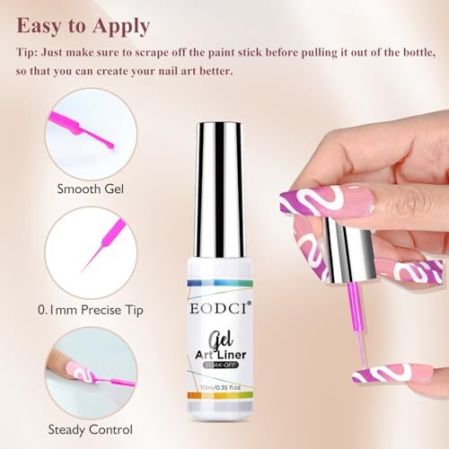 Nail Art Liner Set 6 Pcs Black White Red Gold Silver Glitters Colors Luxury