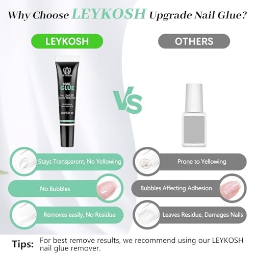 LEYKOSH Nail Glue for Press Ons, 10s Fast-Drying No UV Light Needed, Super