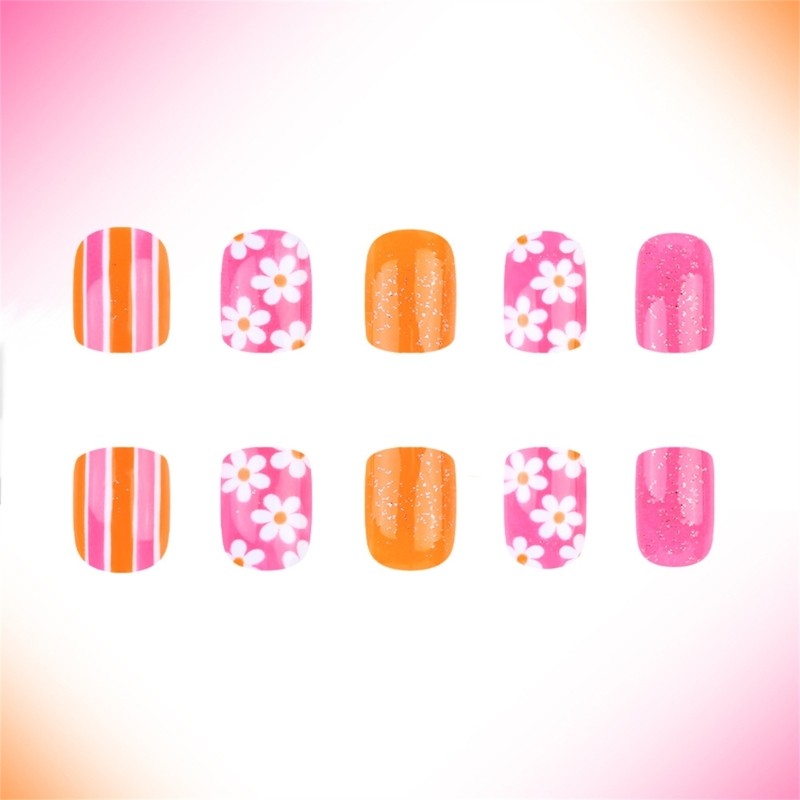 24pcs Stylish Square Acrylic False Nail Glossy Press on Nail For Any Occasion