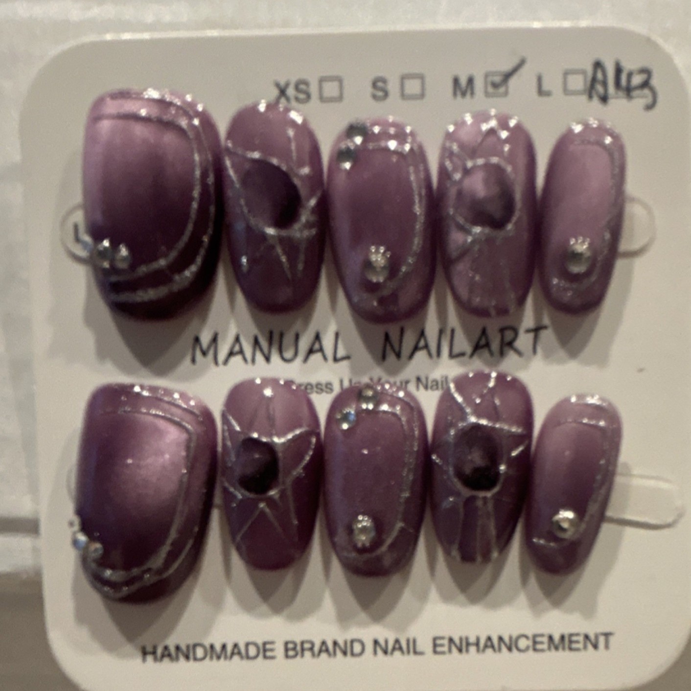 Manual Nailart Press-On Nails Large Purple Shimmer 3D A13
