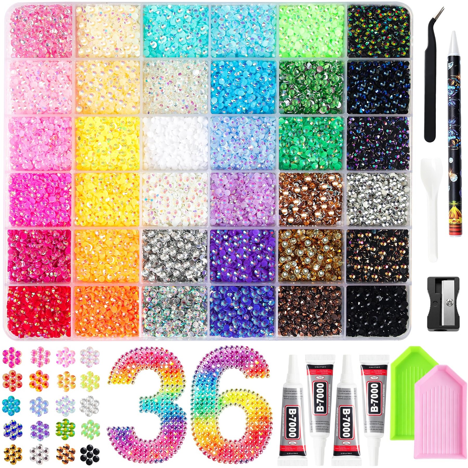 48000Pcs 36 Colors Resin Jelly Rhinestones for Bedazzling, 3mm Multicolor Fla…