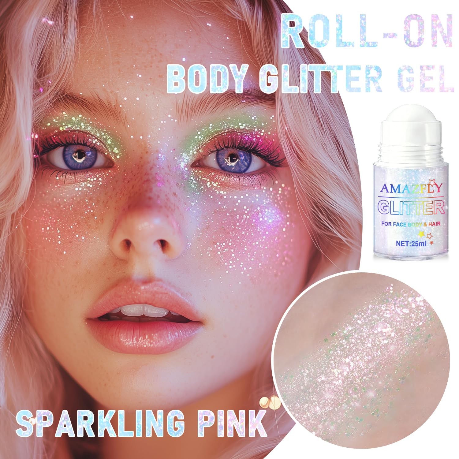 Roll-on Holographic Body Glitter Gel for Face and Hair, Chameleon Color Chang…