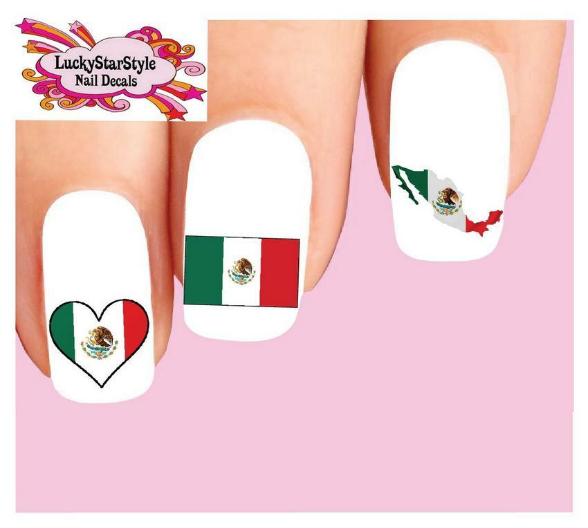 Waterslide Nail Decals Set of 20 – Mexican Mexico Flag Assorted