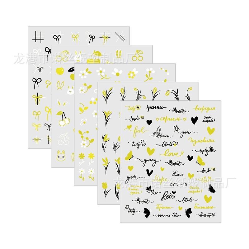 20 Sheets Gold Black Metallic Flower Leaf Butterfly Rose Maple Nail Art Stickers