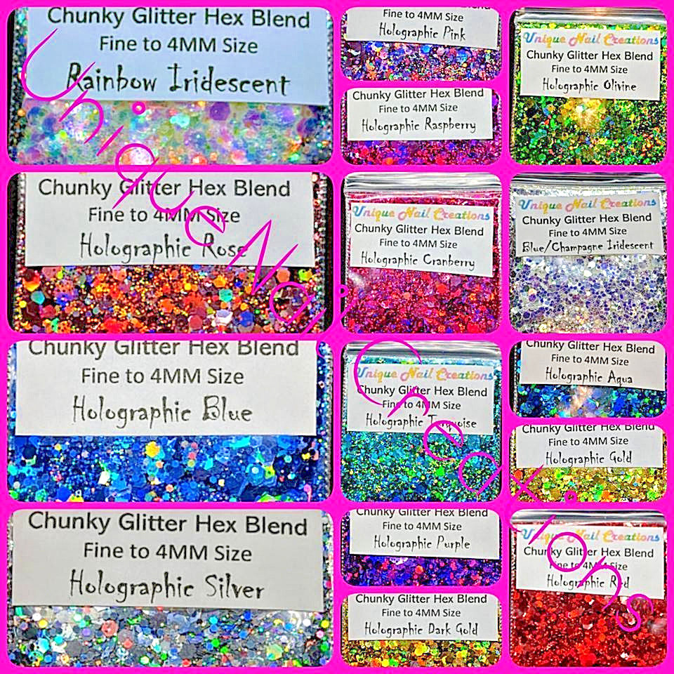 CHUNKY GLITTER HEX BLEND~U Choose~Nail Art•Acrylic•Gel•Body Art•Festival•Crafts
