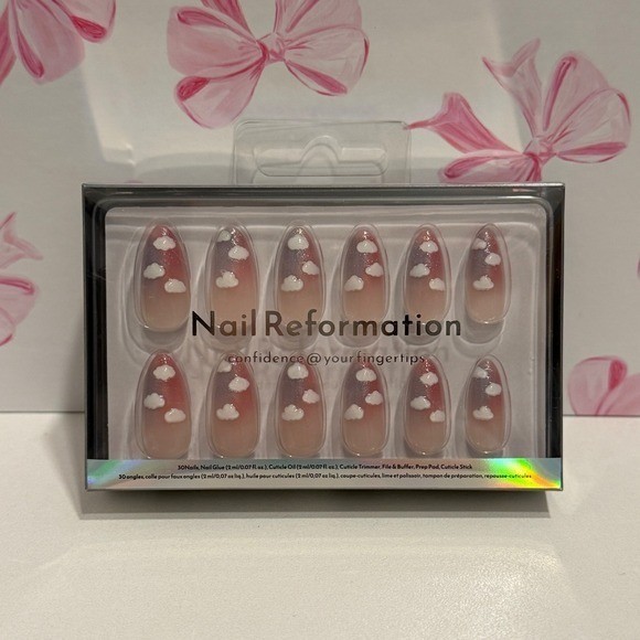 Nail Reformation Pink Purple Iridescent Cloud Press On Nails Almond Kit 30ct