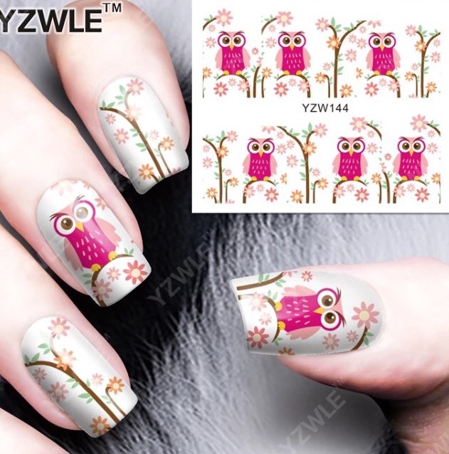Cute Owl Cartoon Nail Art Water Transfer Decal Decoration Wraps Stickers YZW144