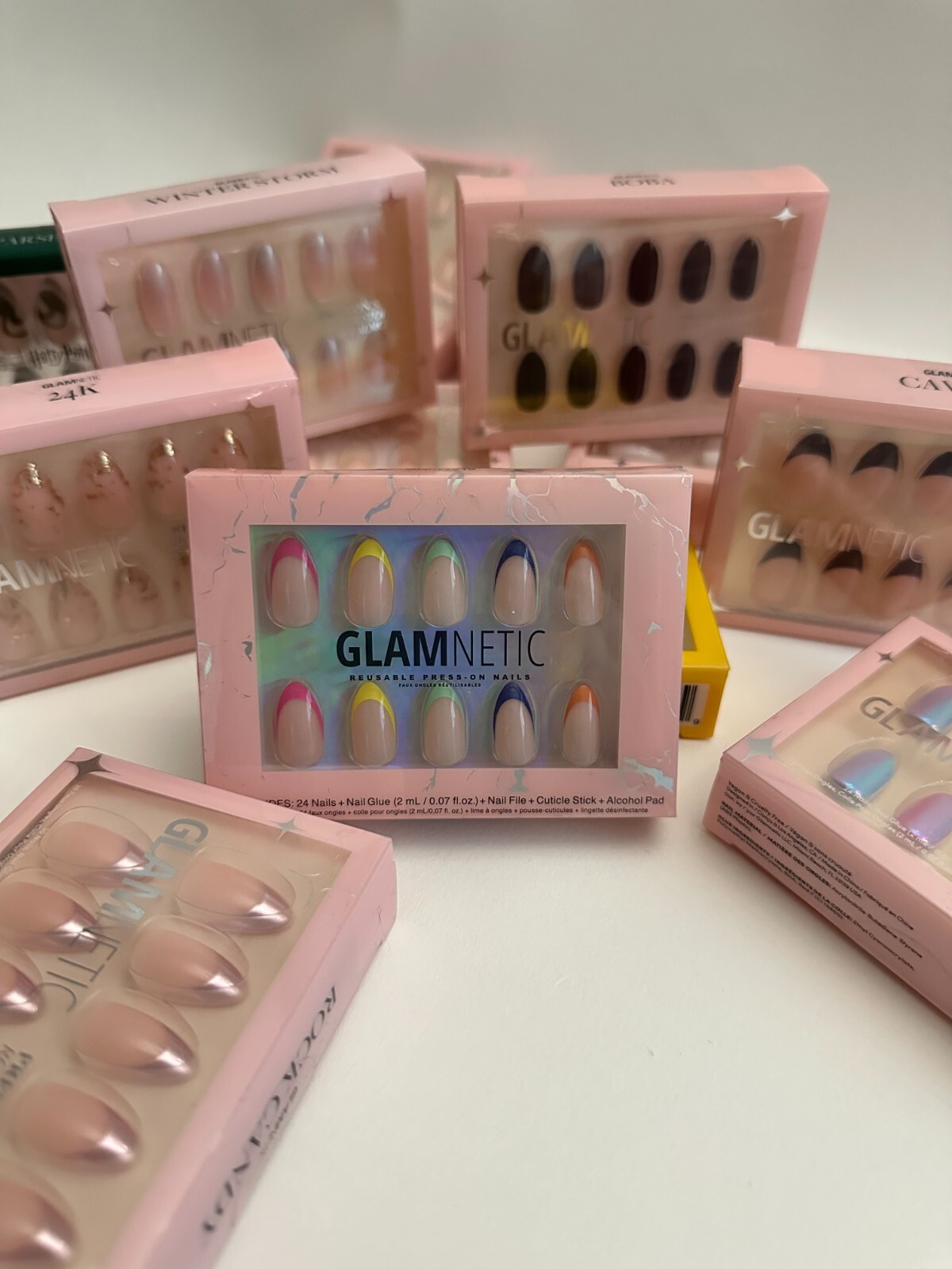 GLAMNETICS Press On Nails SPRINKLES Short Almond BRAND NEW NIB Bright FRENCH TIP