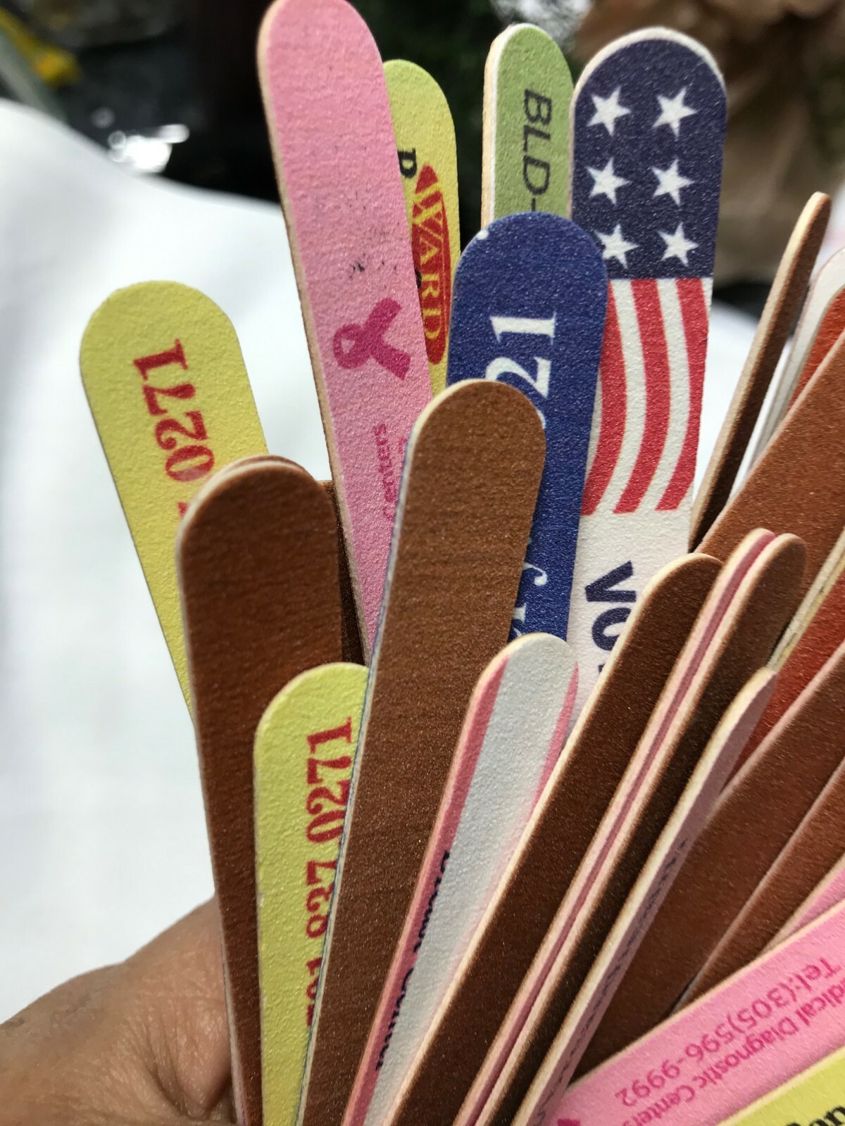 50 New – Random Misprinted Emery Boards Wooden Nail Files 4.6″X.5″ 150/240 GRIT
