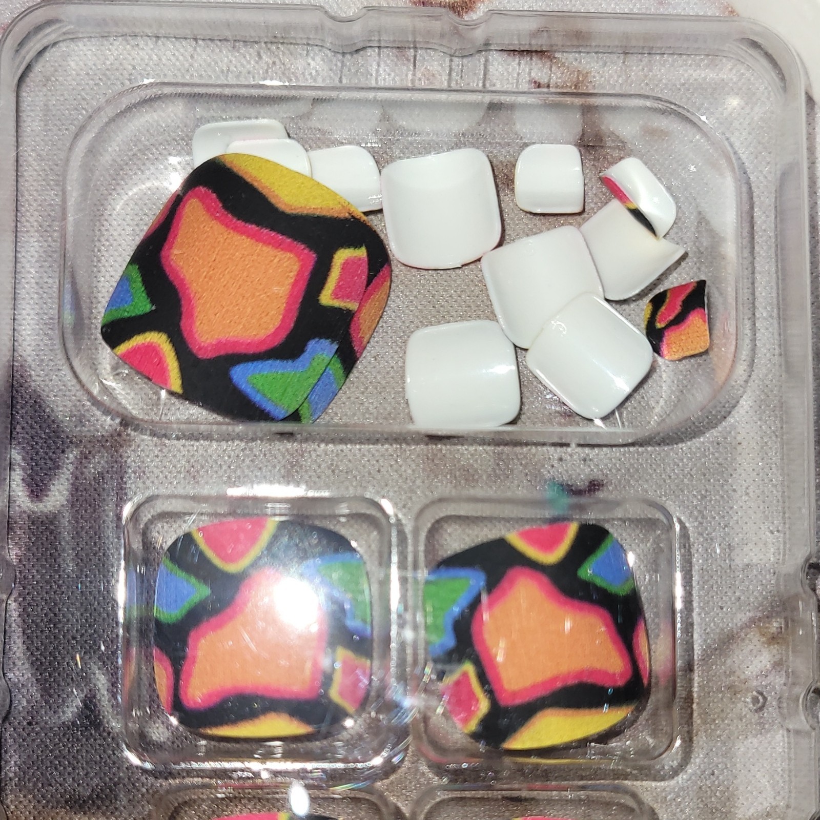 Pre-Designed Press-On Toe Nails Short Square Geometric Multicolor