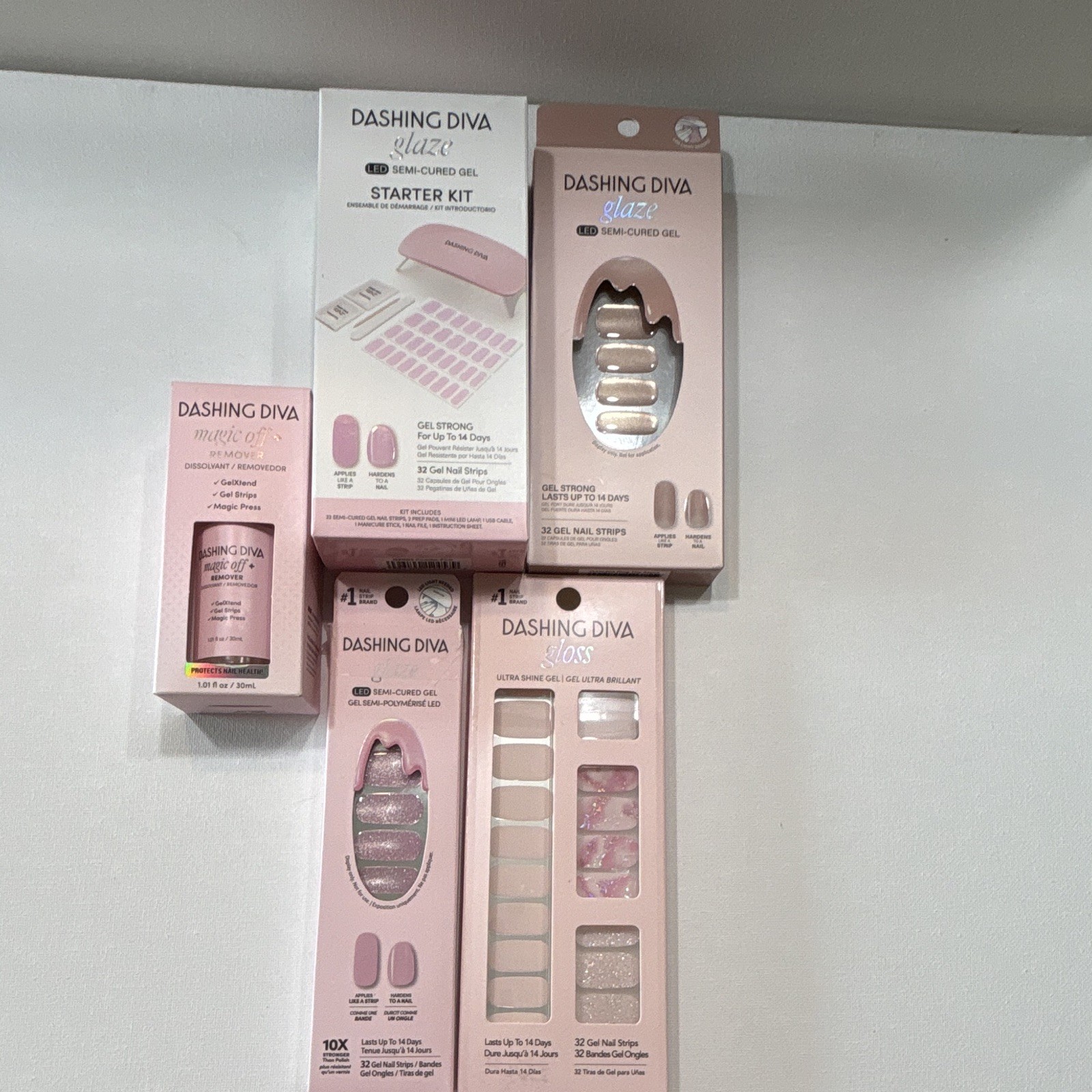 Lot of 5— Dashing Diva Glaze LED Gel Strips Starter Kit + Gloss + Magic Off