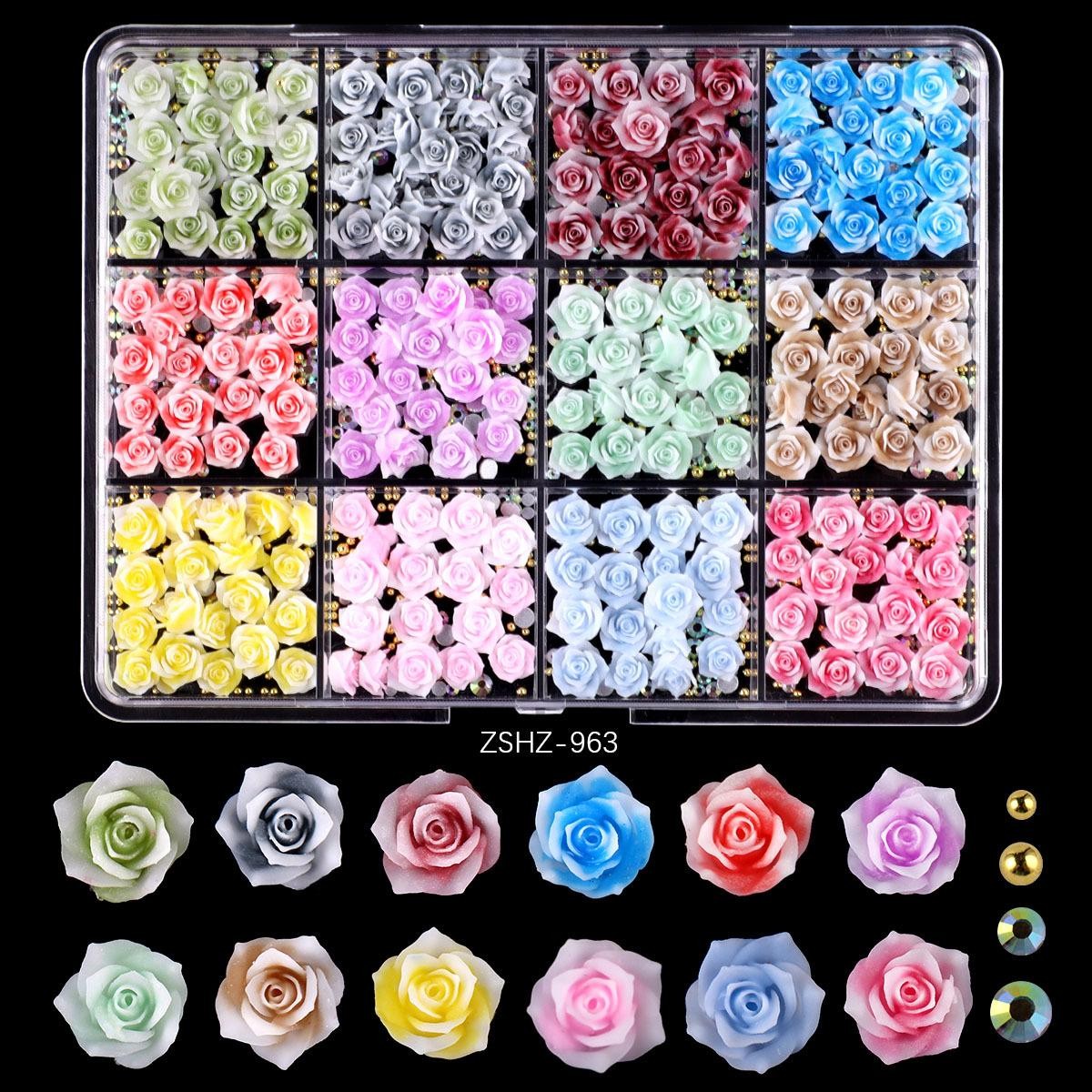 Mixed Flatback Gems & Flower Charms, Resin Rose Alloy Nail Art Supplies