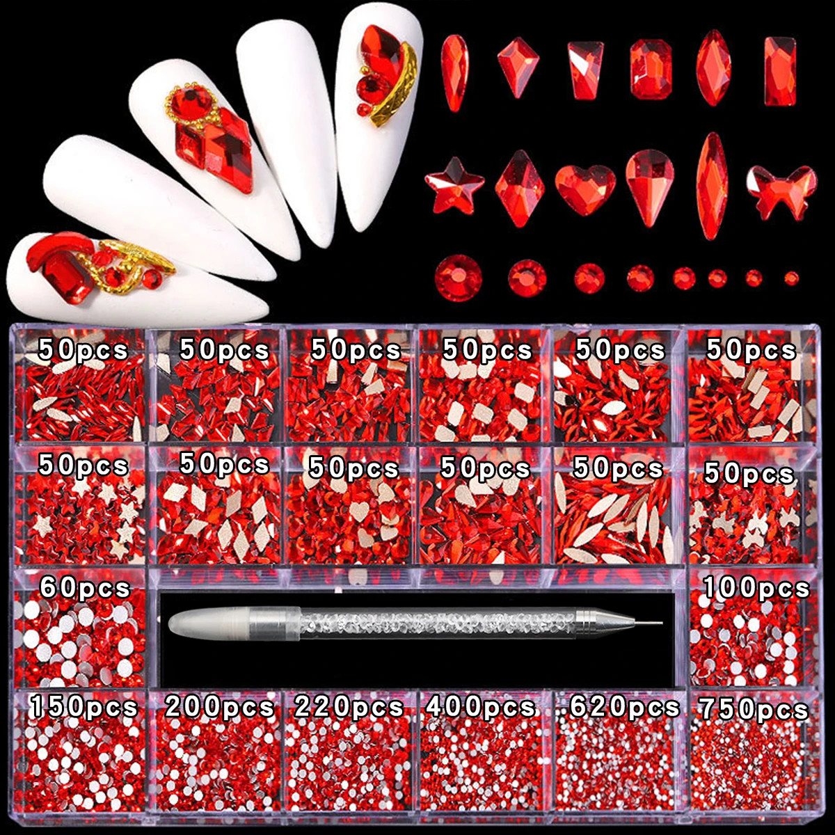 21 grid nail art diamond flat bottom glass diamond multi style special shaped