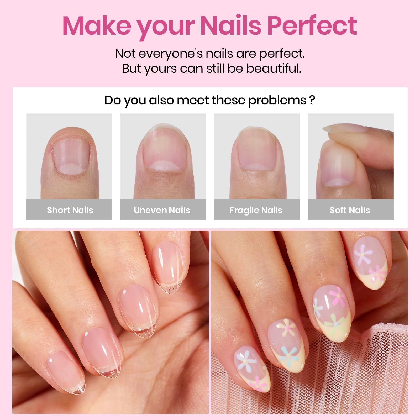Beetles Gel Nail Tips Etch-X- Almond Short, Transparent Matte