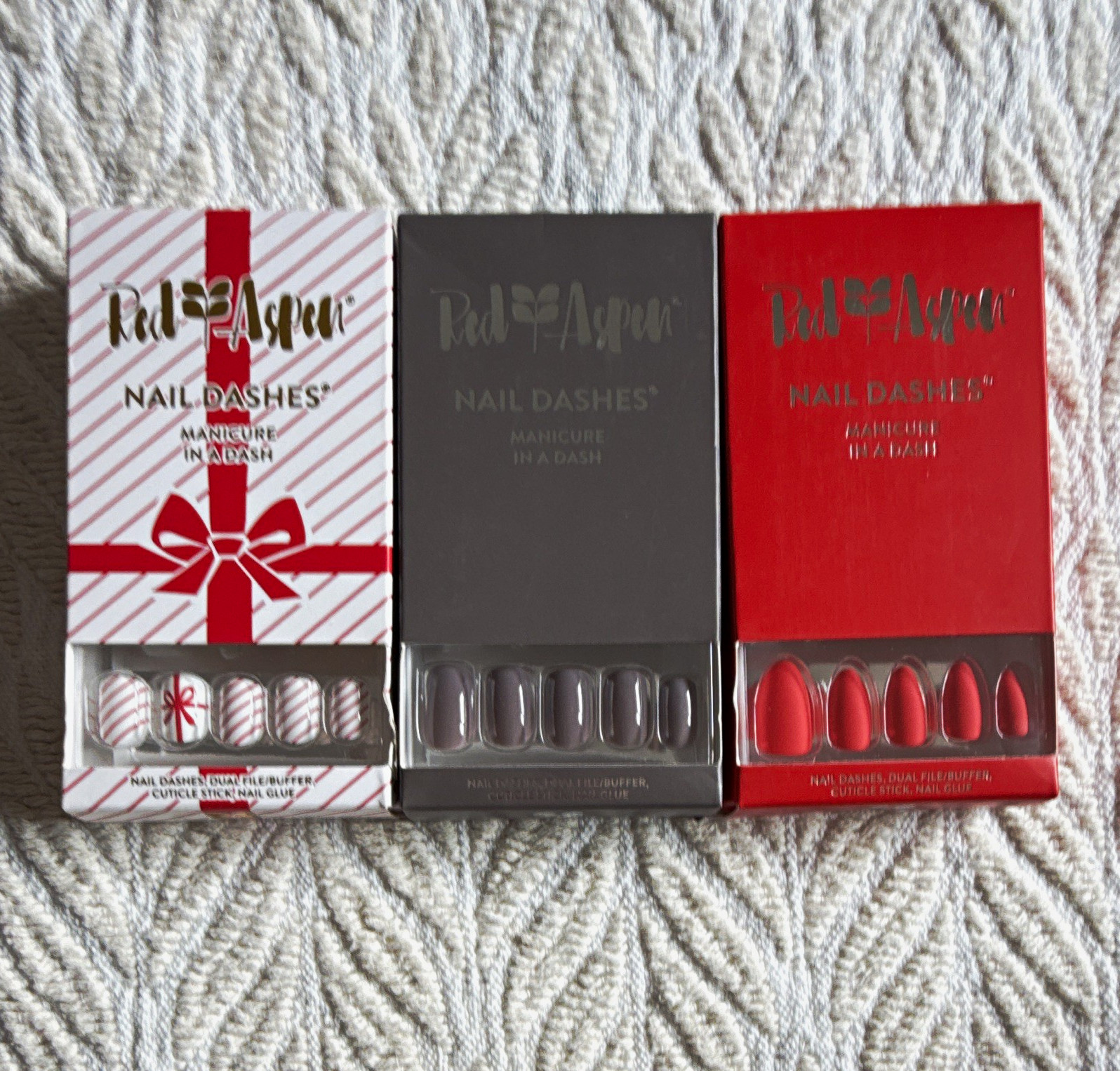 Red Aspen Nail Dashes Press-On Nails Lot of 3 Multicolor Shiny Pre-Designed Glue