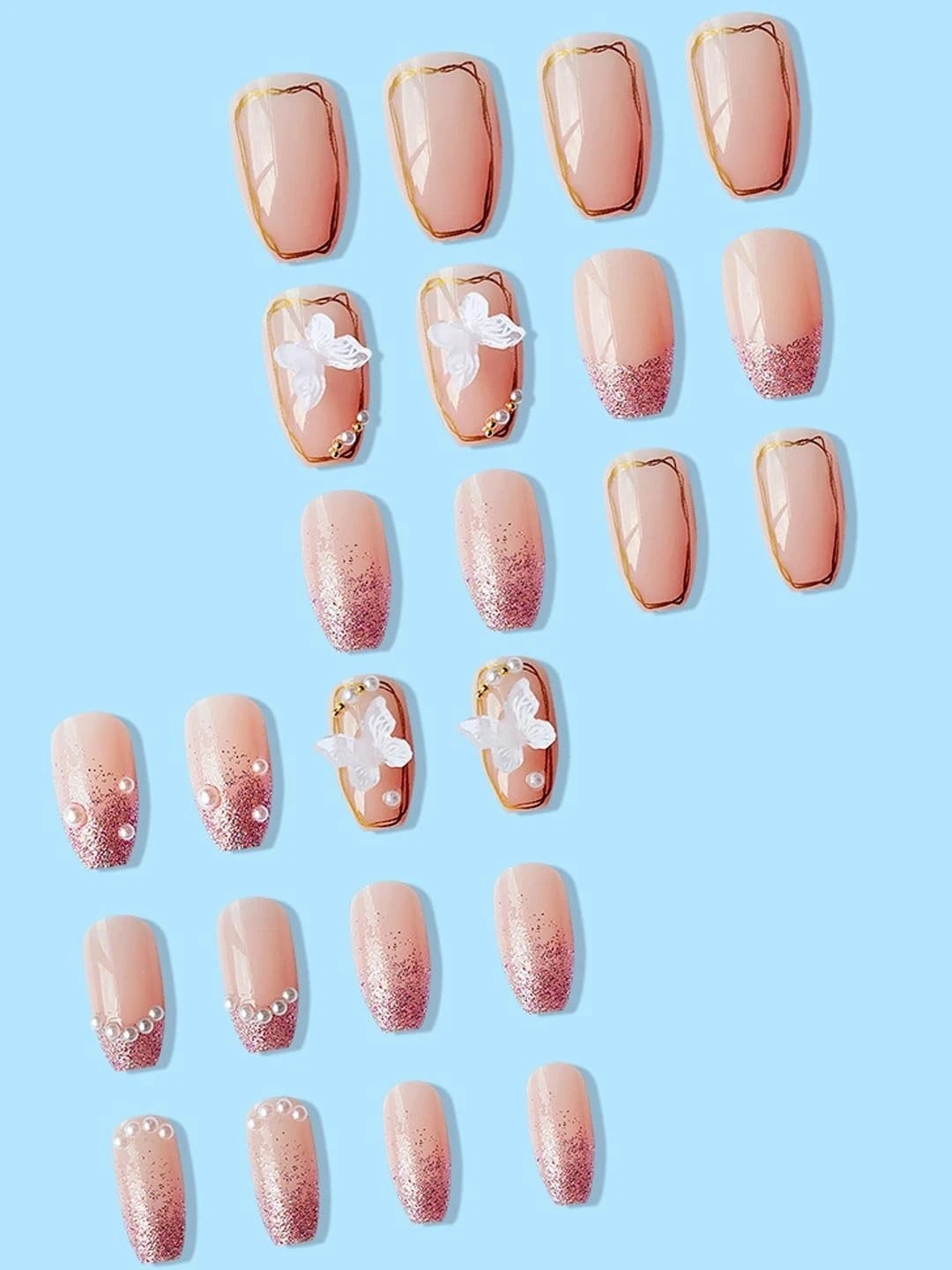 Secret Lives® acrylic translucent press on nails artifical designer 3D white bow
