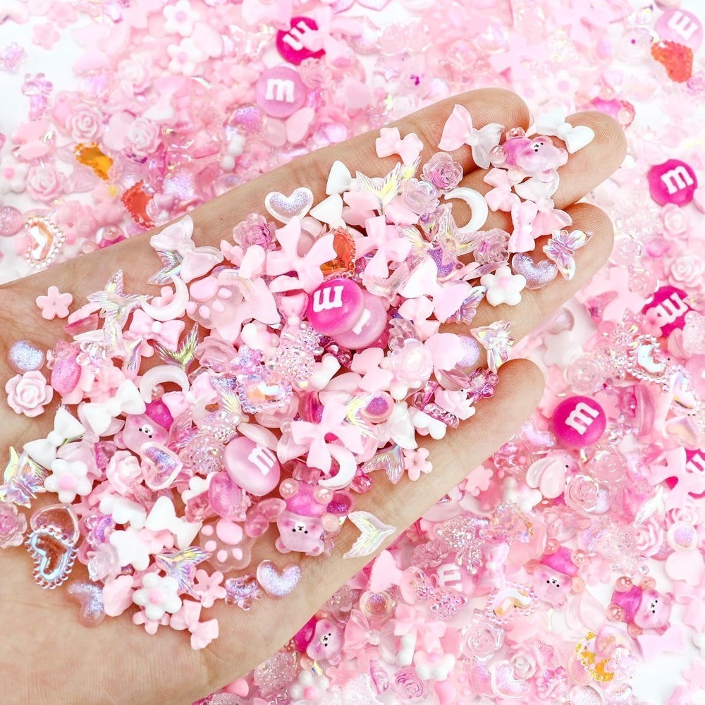 Pink 3D Nail Charms Set of 320PCS Mix Flatback Resin Nail Art Decorations Kawaii